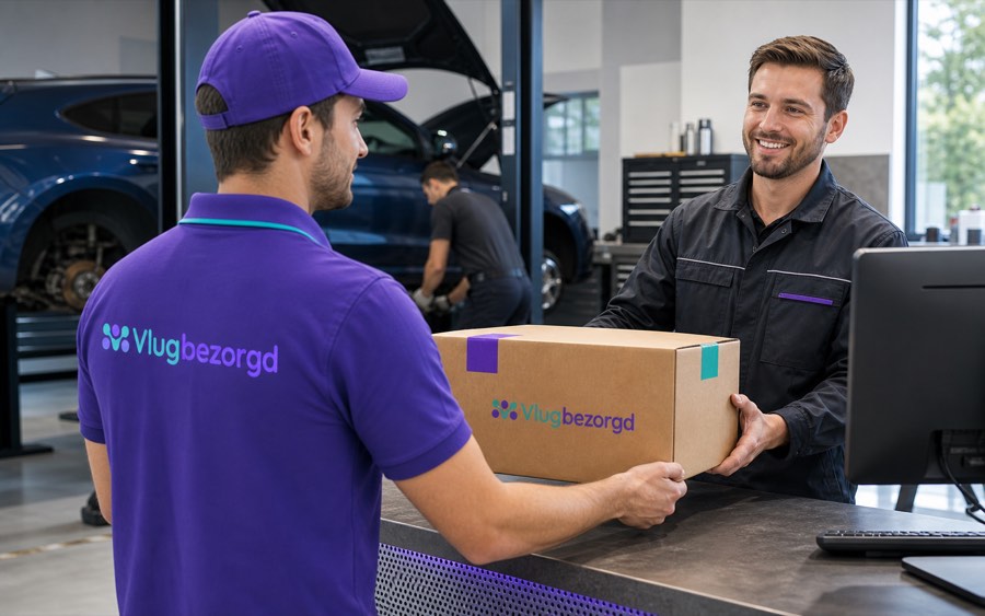 Auto-onderdelen koerier met Vlugbezorgd zending