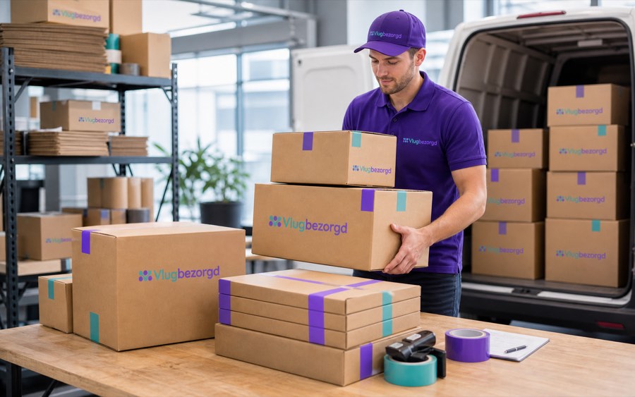 Webshop koerier met Vlugbezorgd pakketten